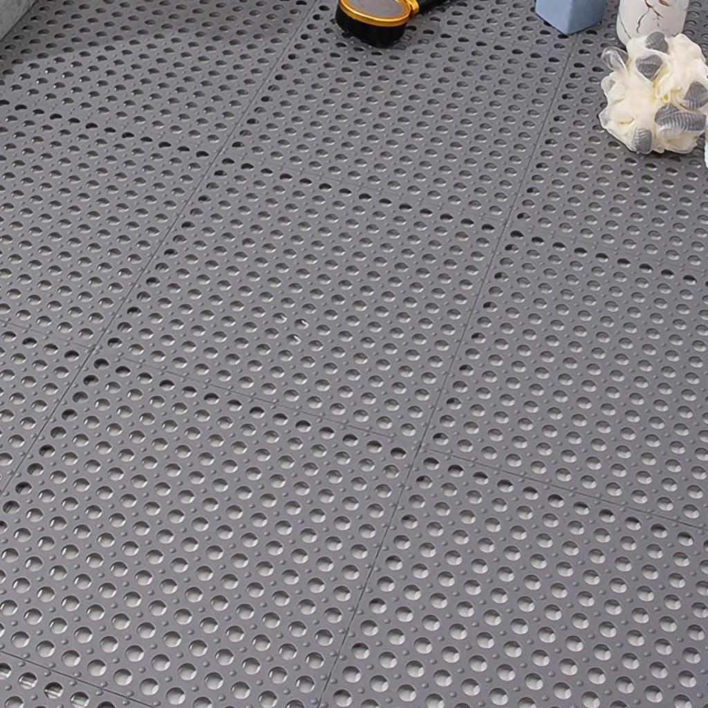 10PCS Suction Cup Floor Mats Anti Slip Plastic Mosaic Bath Mat for Kitchen Bathroom Grey