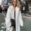 Winter Pelz Damen Langer Mantel Revers Pelzimitat Pelz Trenchcoat