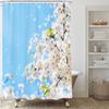 Pink Cherry Blossom Shower Curtain, Japanese Sakura Floral Shower Curtain Set, Plant Flower Cherry Shower Curtains For Bathroom