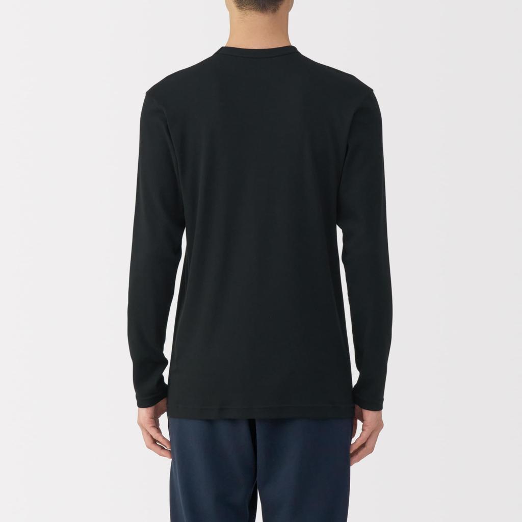 MUJI Warm Cotton Crew Neck Long Sleeve Size S Men's T-Shirt, Black, (FA1APA5A)