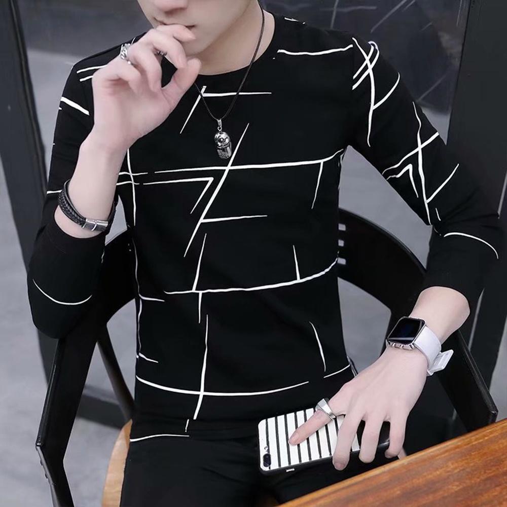 Magliette stampate da uomo a maniche lunghe taglie forti Magliette casual da uomo girocollo