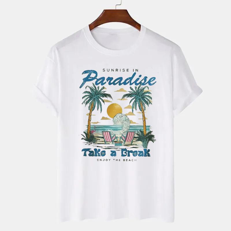 

Cute Tropical Beach T Shirt Fashion Womens Loose Basic Round Neck Short Sleeved TShirt Summer Versatile Printed Sweet TShirt S