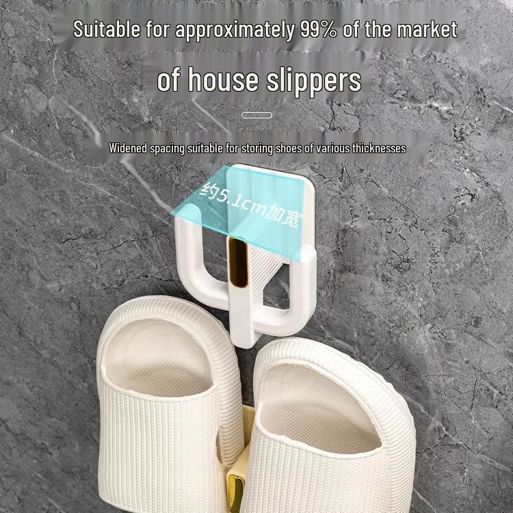 Punch-Free Wall-Mounted Bathroom Slipper & Shoe Organizer Rack with Hooks
