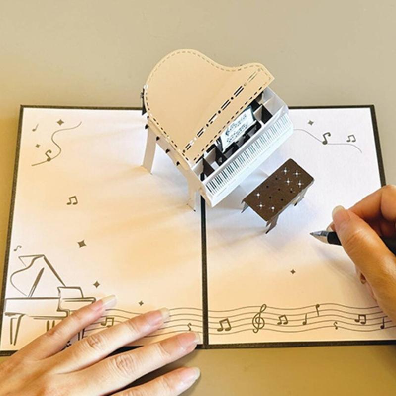 Biglietto di Auguri Pop-up 3D Creativo con Pianoforte Delicato Biglietto di Auguri Pop-up 3D con Pianoforte Fatto a Mano per Decorazione Casa Ufficio