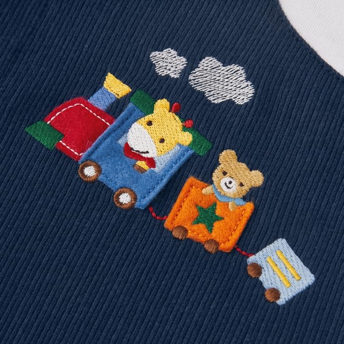 Shortall Short Made in Baby Navy [Miki House] Romper, Sleeve, 3/4 Length, Striped, Bear, Japan, Boys, Baby, Kids, Clothes, Infant, Children's Clothes,