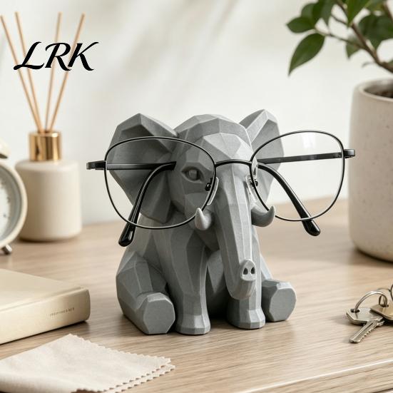 Animal Shape Desk Decor Elephant Glasses Holder, 3D Printed Geometric Eyeglass Display Office Accessories Organizer, Decorative Desktop Ornament