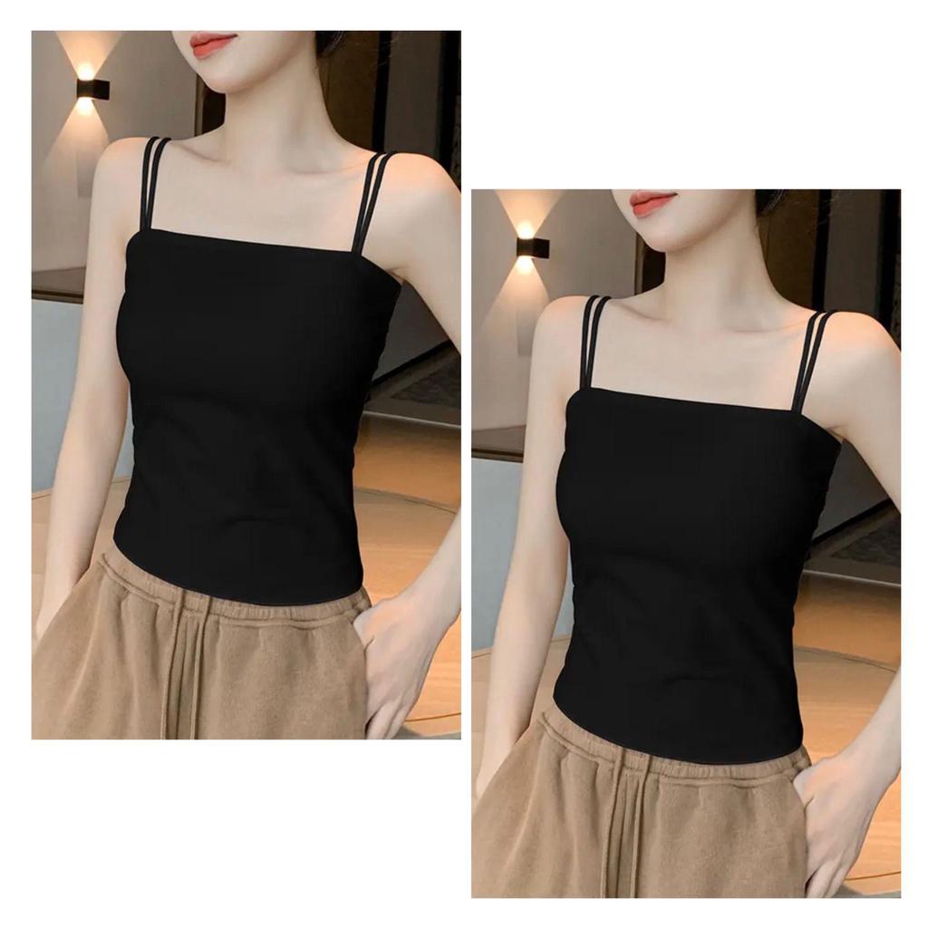 Women's Stylish Double Strap Camisole with Chest Pads - Beautiful Back and Sleeveless Form-Fitting Top