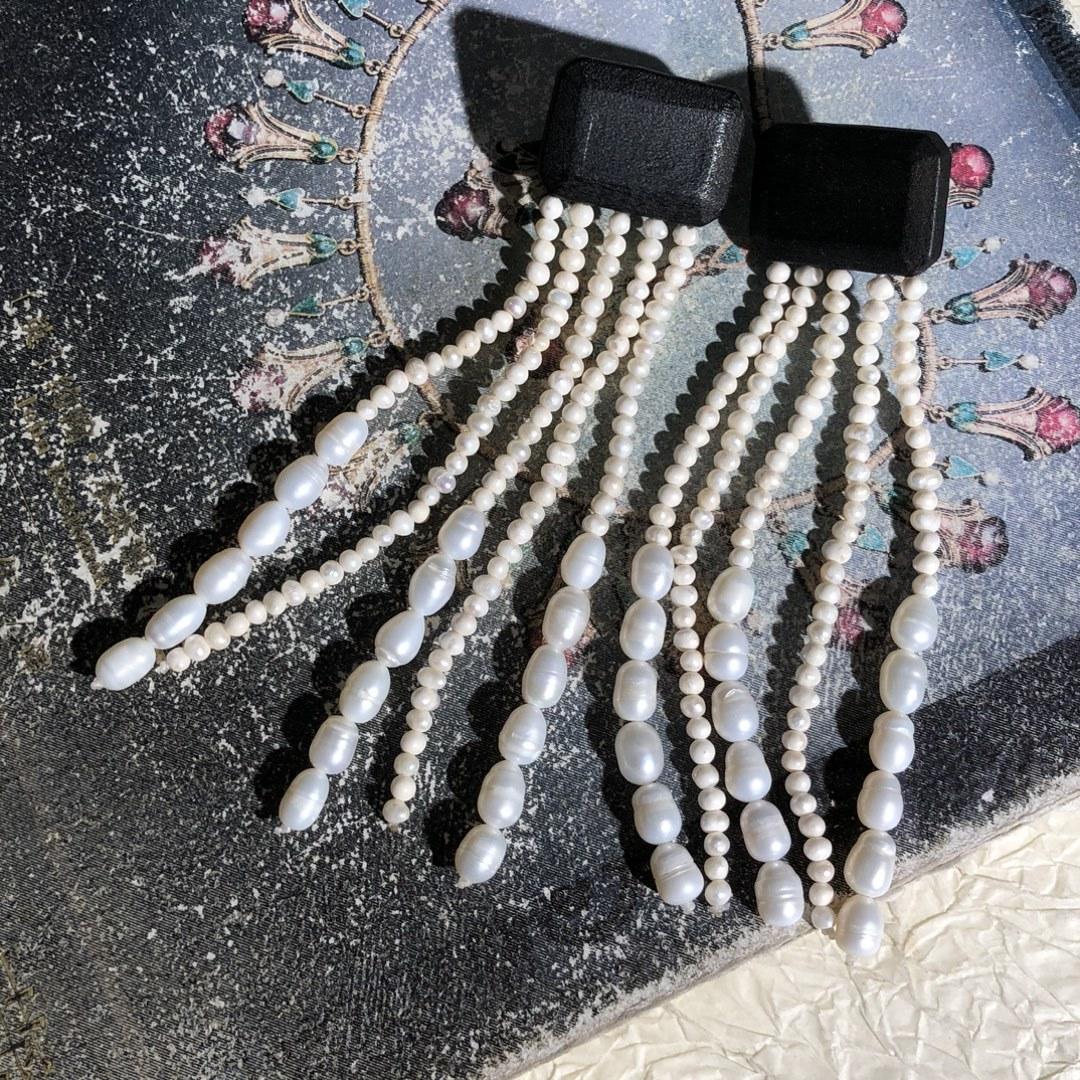 Ветер денег, эбеновое дерево, со слезами русалки, жемчуг, речной жемчуг, кисточки, пусеты earrings