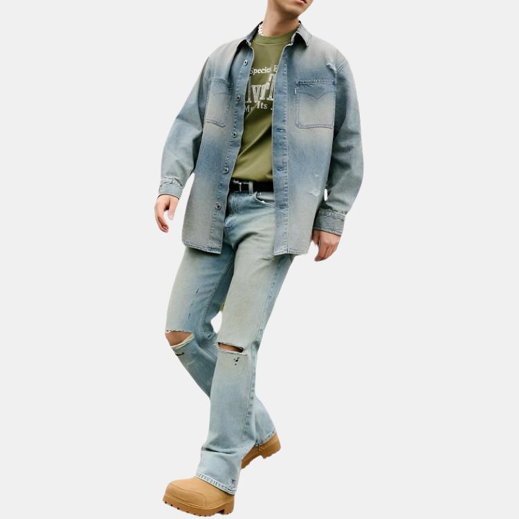 Levis SS25 Distressed Button Closure Denim Jacket Men outerwear Blue Gray 004GK-0001