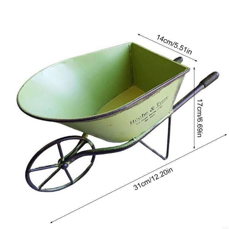 Iron Art Wheelbarrow Decorative Small Planter Metal Wagon Plant Pots for Patios and Garden Indoor or Outdoor Decoration X3UC