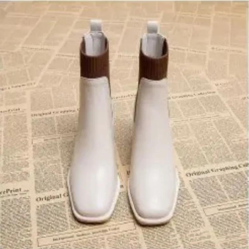 Herbst neue Mode Französisch Retro eckige Zehen Damen Schuhe hochhackige gestrickte Kurzstiefel Temperament dicke Absätze Sockenstiefel