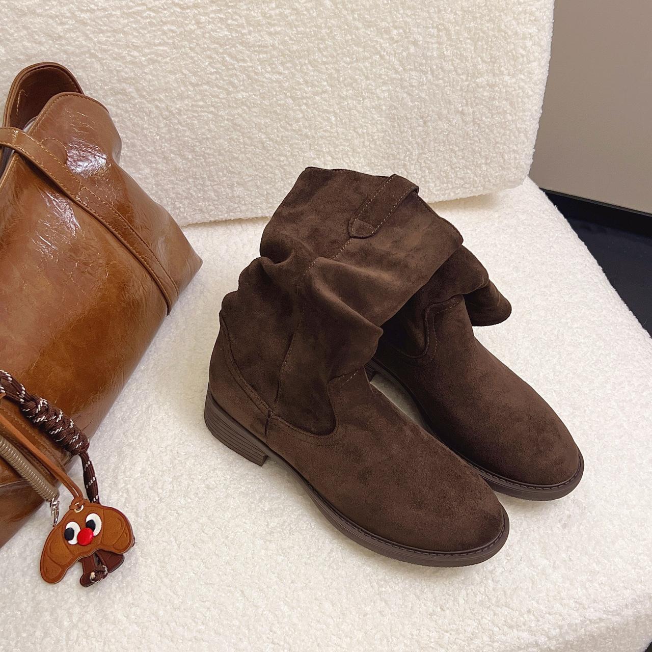 

Coarse Heel High Heel Brown Short Boots Children s 2025 New Summer and Autumn Stacking Boots Western Cowboy Sichuan-Tibet Medium Boots Martin Boots 35 коричневый