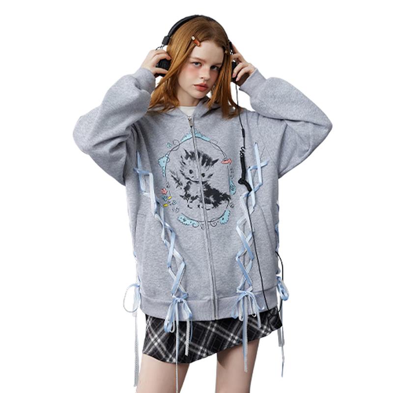 

UNIFREE Cat Print Hooded Sweatshirt S