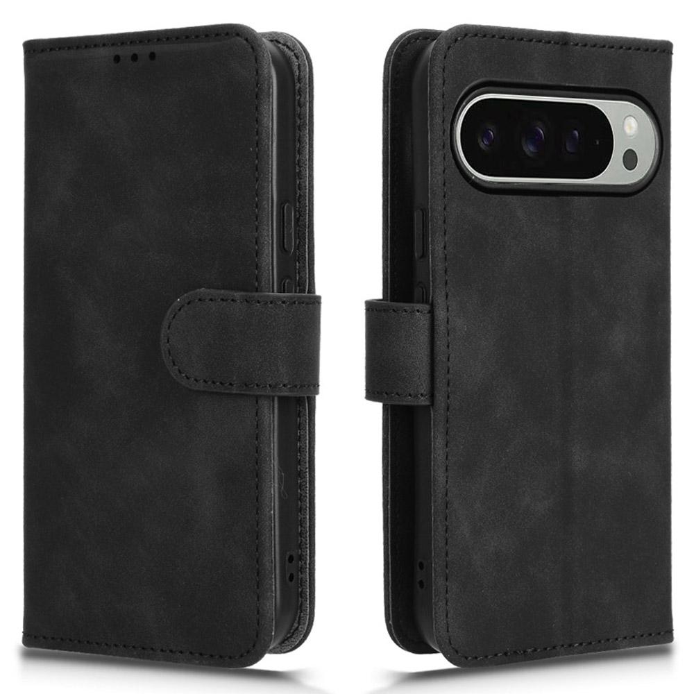 

For Google Pixel 9 Pro/Pixel 9 Wallet Case Skin-Touch Texture Flip Leather Phone Cover Black