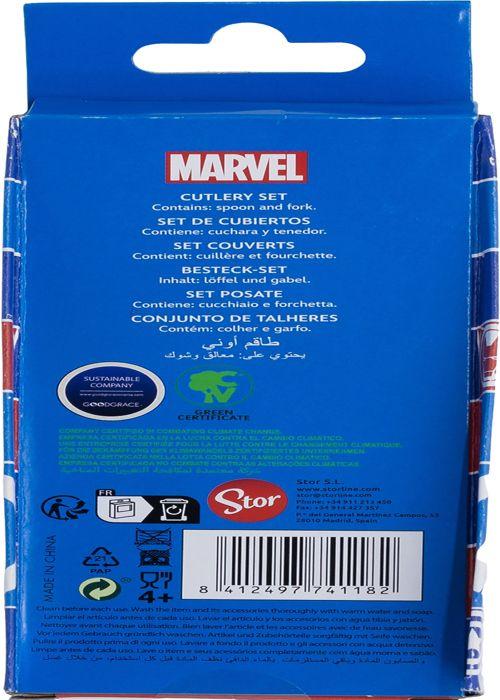 Tataway Ensemble 2 couverts enfants Marvel acier inoxydable bleu Avengers Captain America Iron Man bouts arrondis