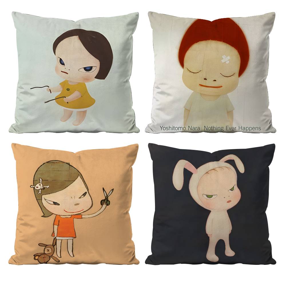 Yoshitomo N-Nara Movie Pillow Case Anti-dustmite Pillowcase Invisible zipper silky short plush Sofa cushion cover