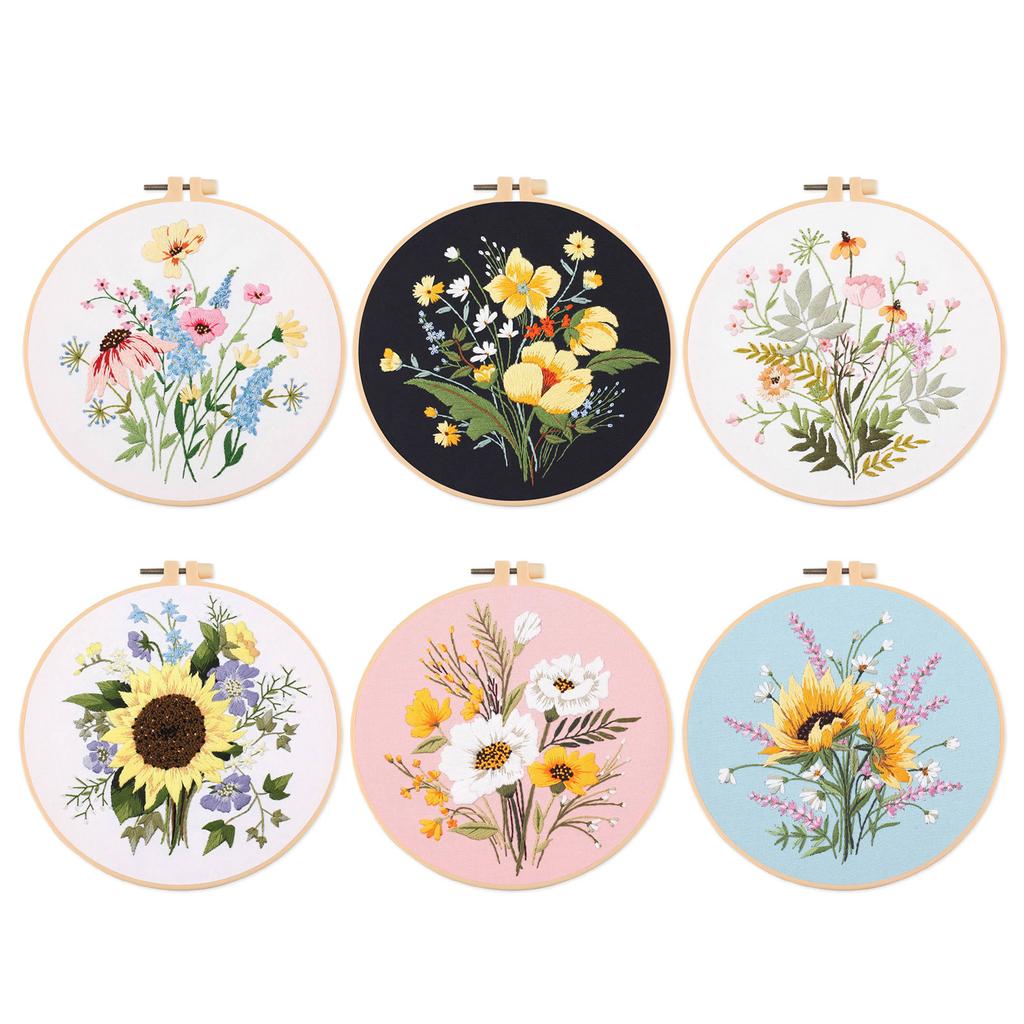 Embroidery Starter Kits with Pattern and Instructions Cross Stitches Set Flower Plant Stamped Embroidery Hoop Needlework