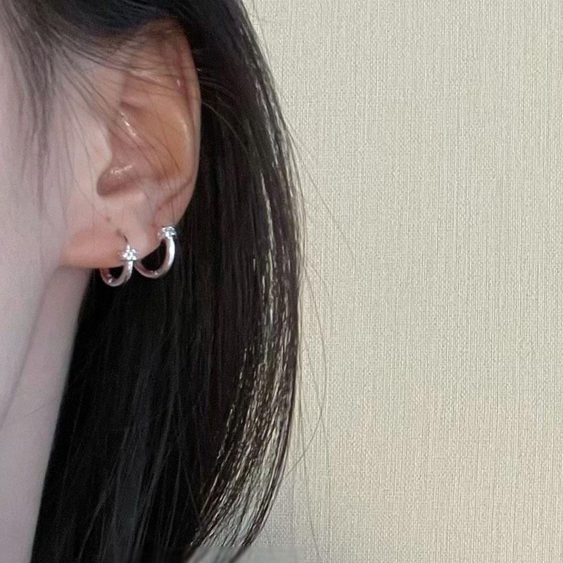 PONYKISS Sterling Silver Zircon Round Hoop Earrings for Women Classic Fine Minimalist Geometric Accessories