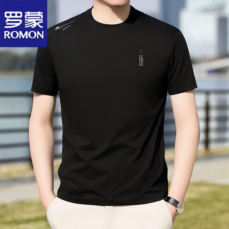 ROMON Men s Casual Round Neck Short Sleeve T-Shirt M чёрный