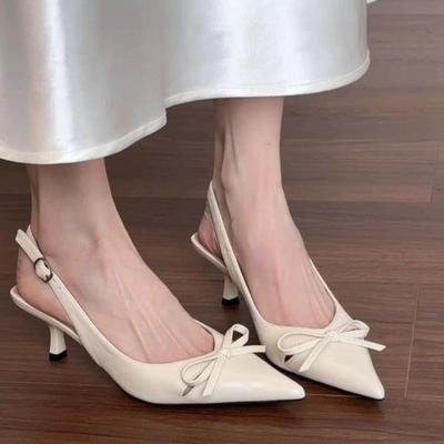 Summer New After The Ring Belt Sexy Banquet Bow Women's Shoes Pointy Comfortable Solid Color Elegant High Heel Sandals