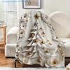 1pc Christmas Tree Print Blanket, Golden Ornaments And Floral Decor, Multi-Size Available, Autumn Thanksgiving Christmas Nap Blanket, Suitable for Liv