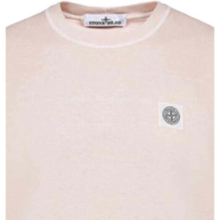 STONE ISLAND Solid Color Label Round Neck Pullover Short Sleeve T-Shirt Men Tops Pink 771523742-V0180