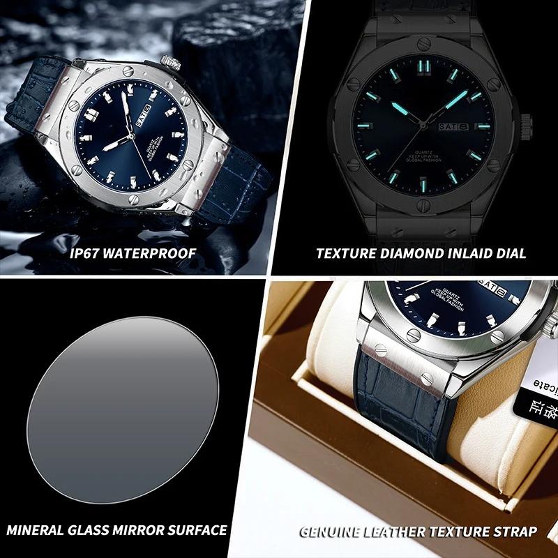 Business Watch Waterproof Luminous Date Calendar Function Men's Stainless Steel Quartz Wristatch