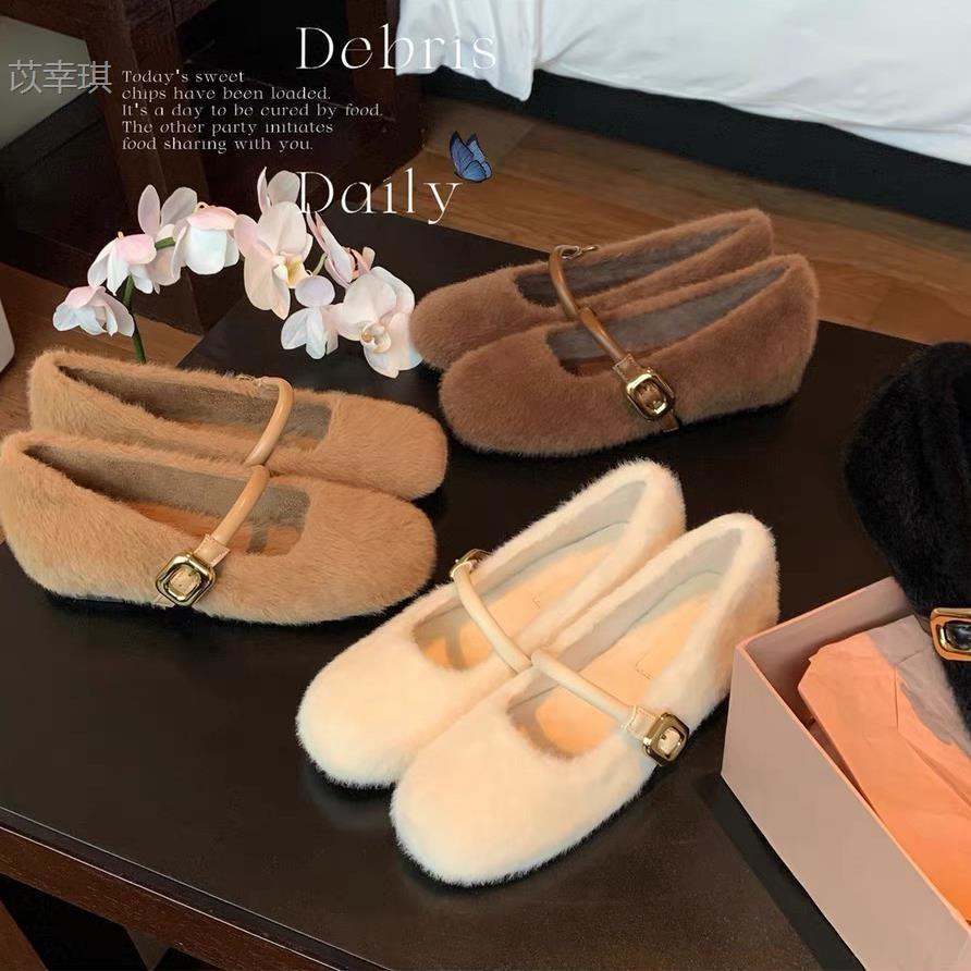 Wool version~ ballet style with inner height increase Mao Mao shoes Mary Jane single shoes women's winter leather cotton shoes snow shoes