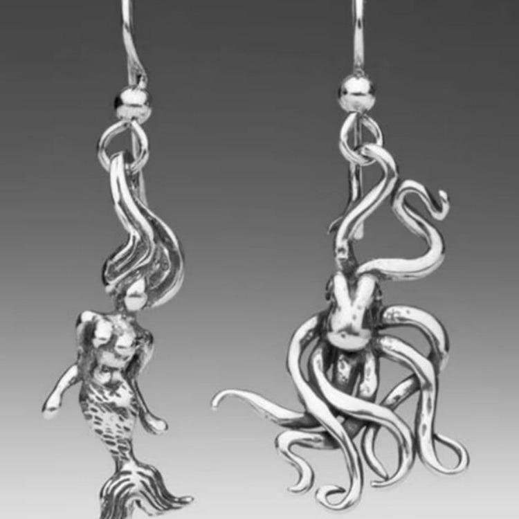 

Vintage Mermaid Octopus Earrings Geometric Creativity Gold Color Dangle Earrings for Women
