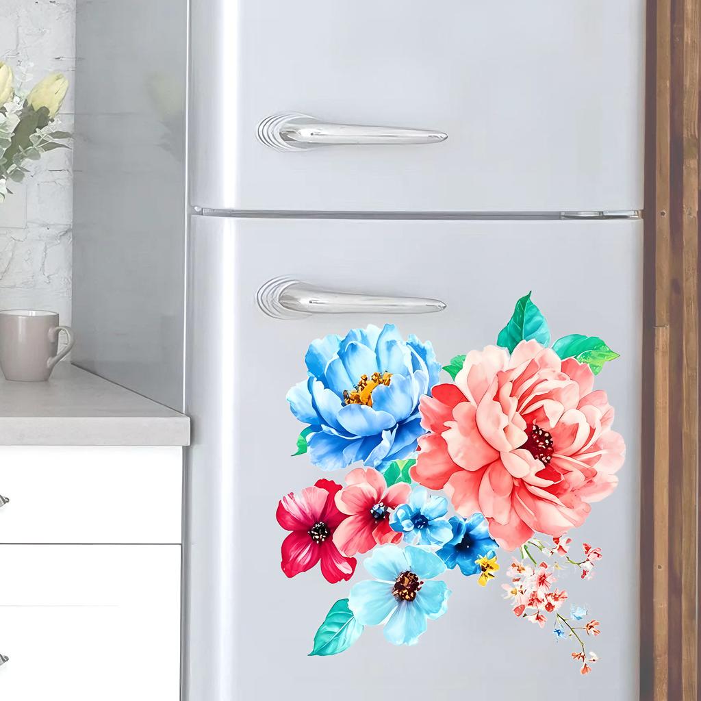 Selbstklebender floraler Wand- und Kühlschrankaufkleber Blaue Rosa Blumen Heimdekoration für Zimmer Küche