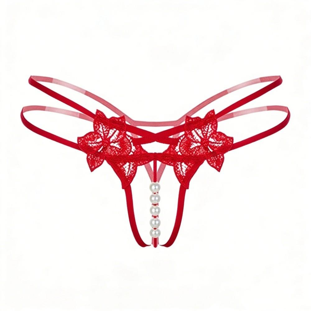 Hollow-out Women's Thong Low-waist Mesh Lace Briefs Breathable Pearl Lace Underwear Female