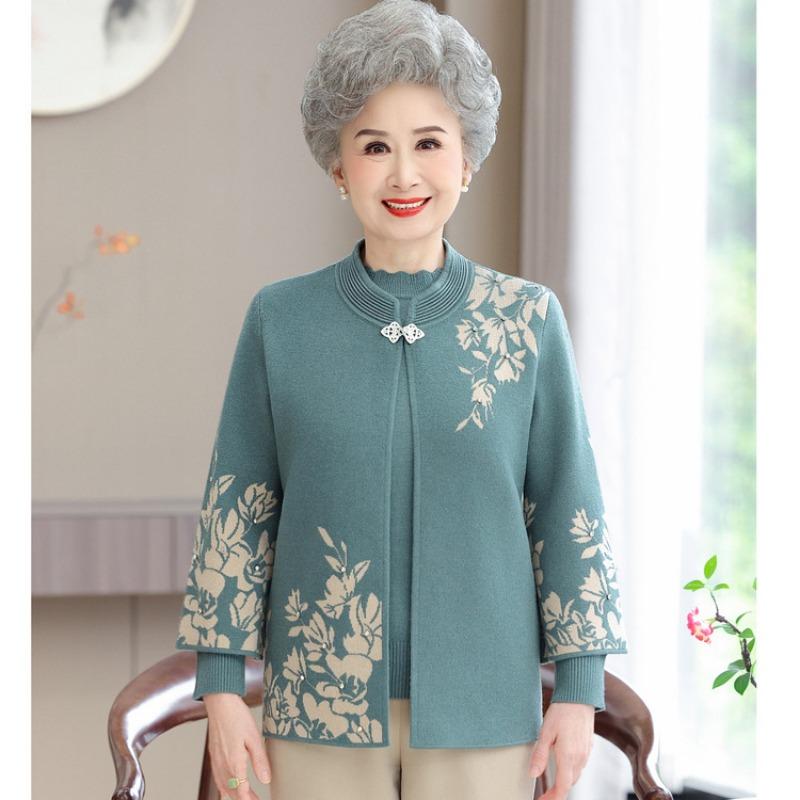 Top loose coat women's clothes medium old lady autumn and winter knitted sweater new sweater two-piece set