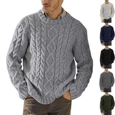 Men's 2025 Autumn/Winter Solid Color Round Neck Knit Sweater - European & American Style, Plus Size, Long Sleeve