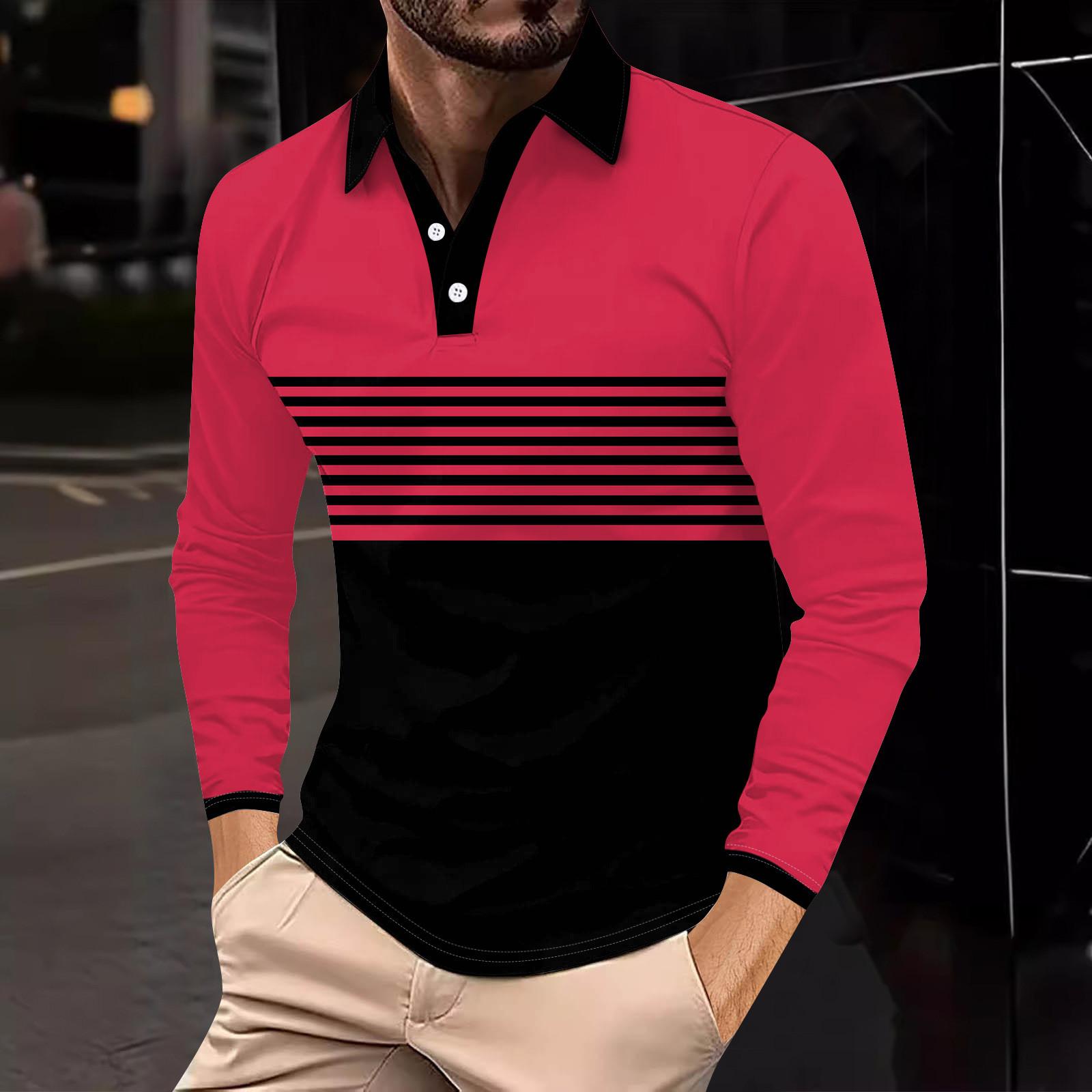 

Мужская рубашка для гольфа, повседневная спортивная, с V-образным вырезом, ребристый воротник, с длинным рукавом, модная, повседневная, однотонная, однотонная, весна-лето, стандартная посадка S красный