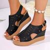Wedge Heels Women's Sandals One-button Thick-soled Hollowed-out Fish-mouth Shoes