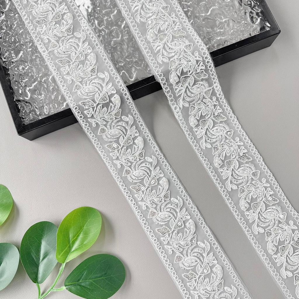 White Organza Embroidery Beads Lace Accessories Clothing Neckline Cuffs Skirt Decoration Barcode