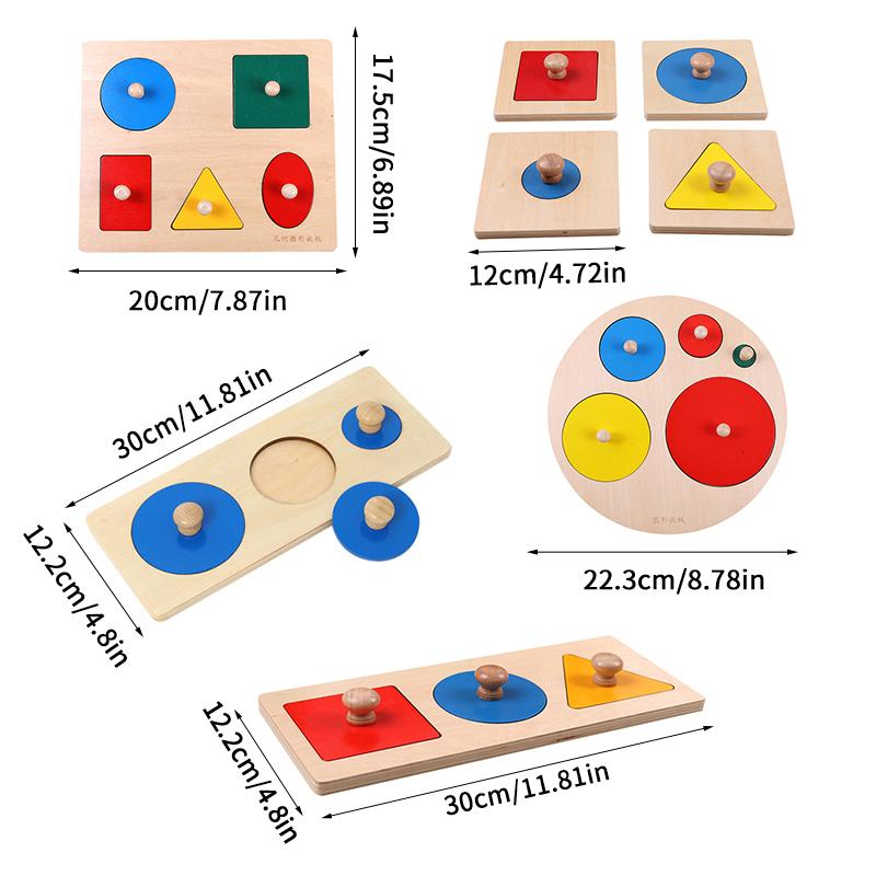 Montessori Puzzle Toys Wooden Geometric Shapes Sorting Math Colorful Preschool Learning Educational Game Baby Toddler Toys