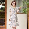 New Chinese Style Printed Chiffon A-Line Dress