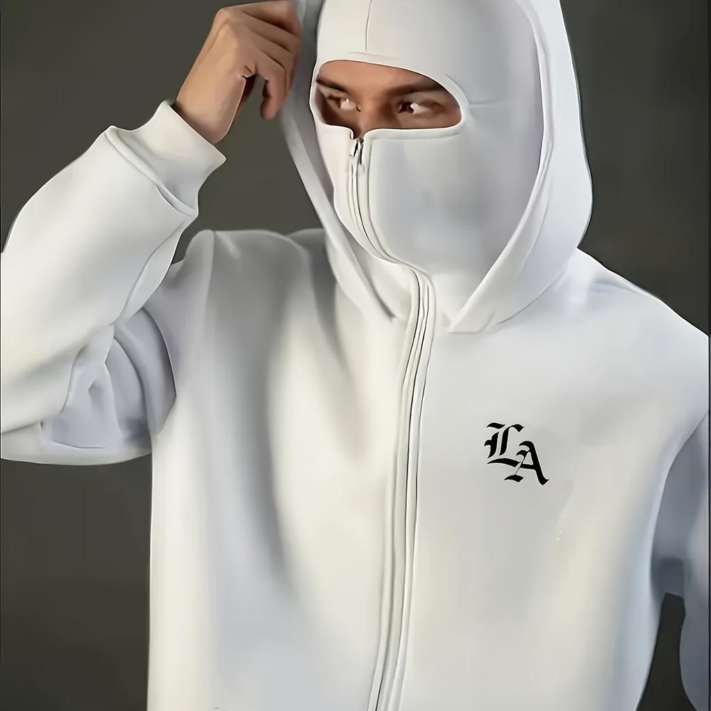 Mode Imprimé Y2K Homme Double Chapeau Fermeture Éclair Ouverte Tricot Mode Décontracté Nouveau Produit Masque Double Chapeau Pull