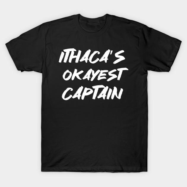 

Men Black Print T-shirt Ithaca S Okayest Captain No-Cut Transfer Paper Print Cotton Tshirt S чорний