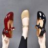Soft leather Velcro single shoes 2025 autumn new patent leather glossy Mary Jane shoes round head flat bottom soft sole small leather shoes
