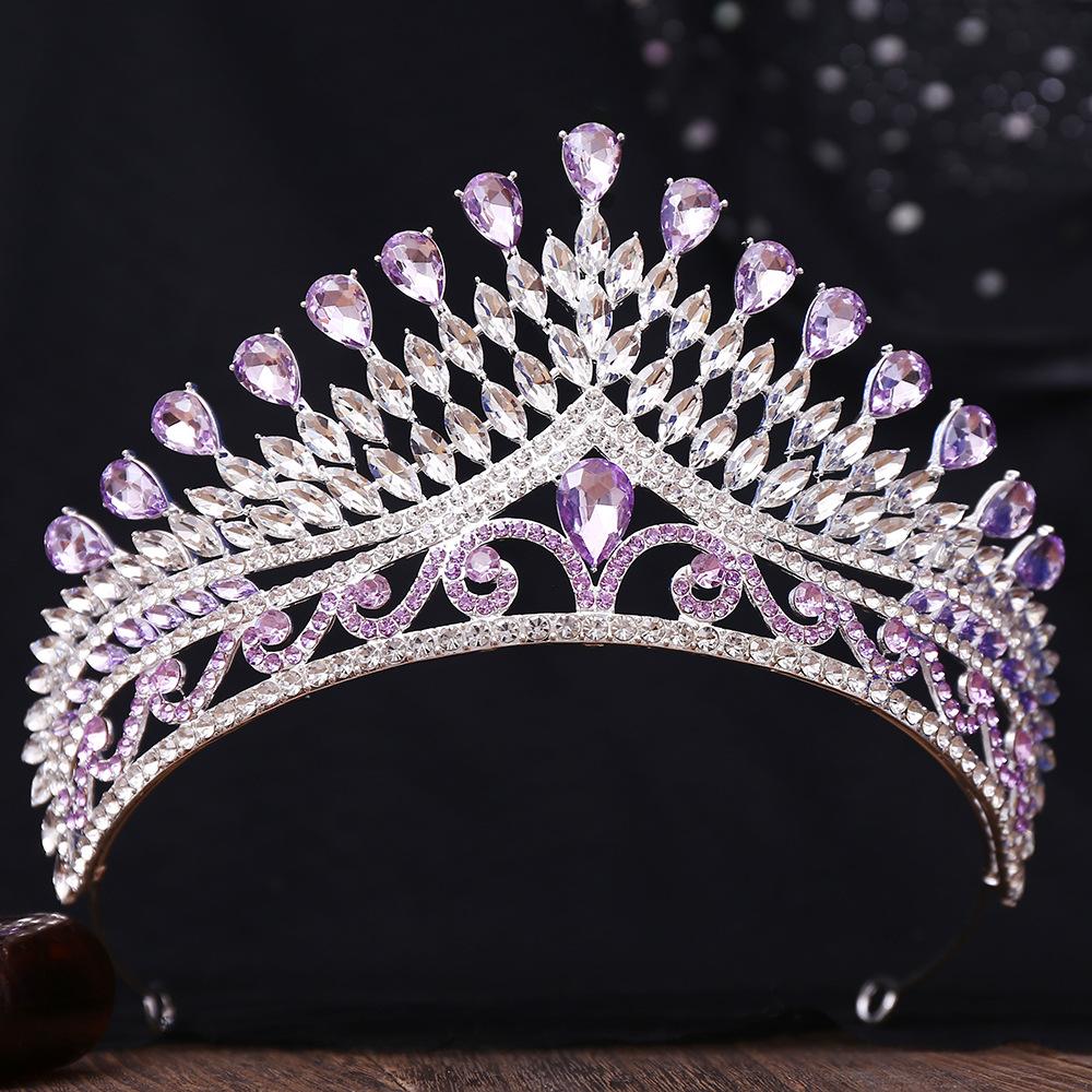 DIEZI 8 Colors Baroque Blue Opal Tiara For Women Wedding Party Luxury Bridal Bride Crystal Crown Hair Accessories Jewelry