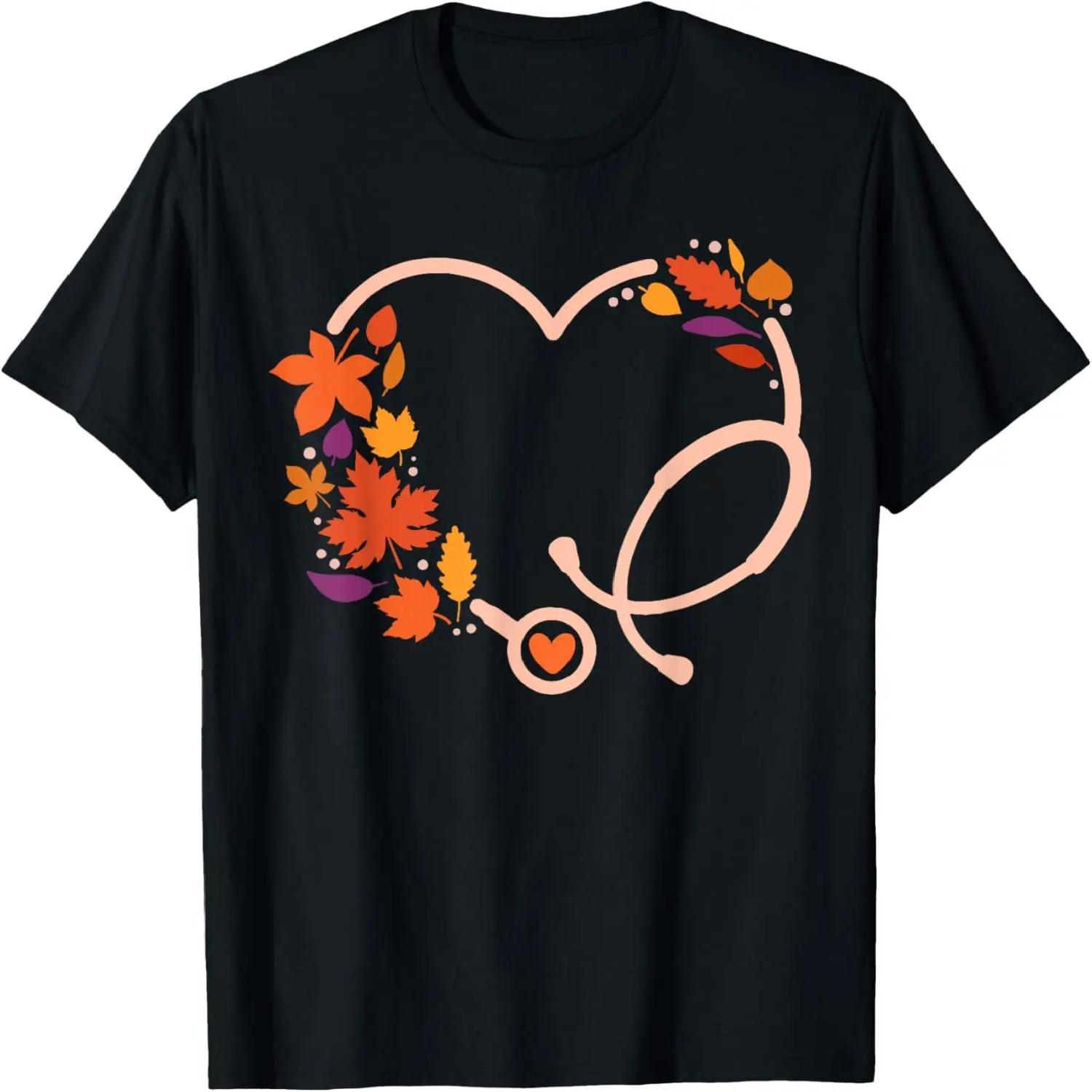 

Fall Stethoscope Nurse Thanksgiving Nursing Autumn Scrub Top T-Shirt XXXXXL чорний