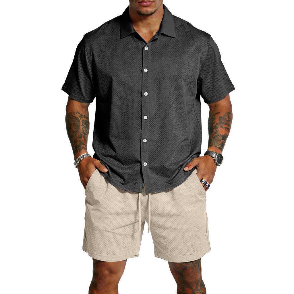 Men's Casual Lightweight Breathable Short-Sleeve Shirt And Shorts Set
