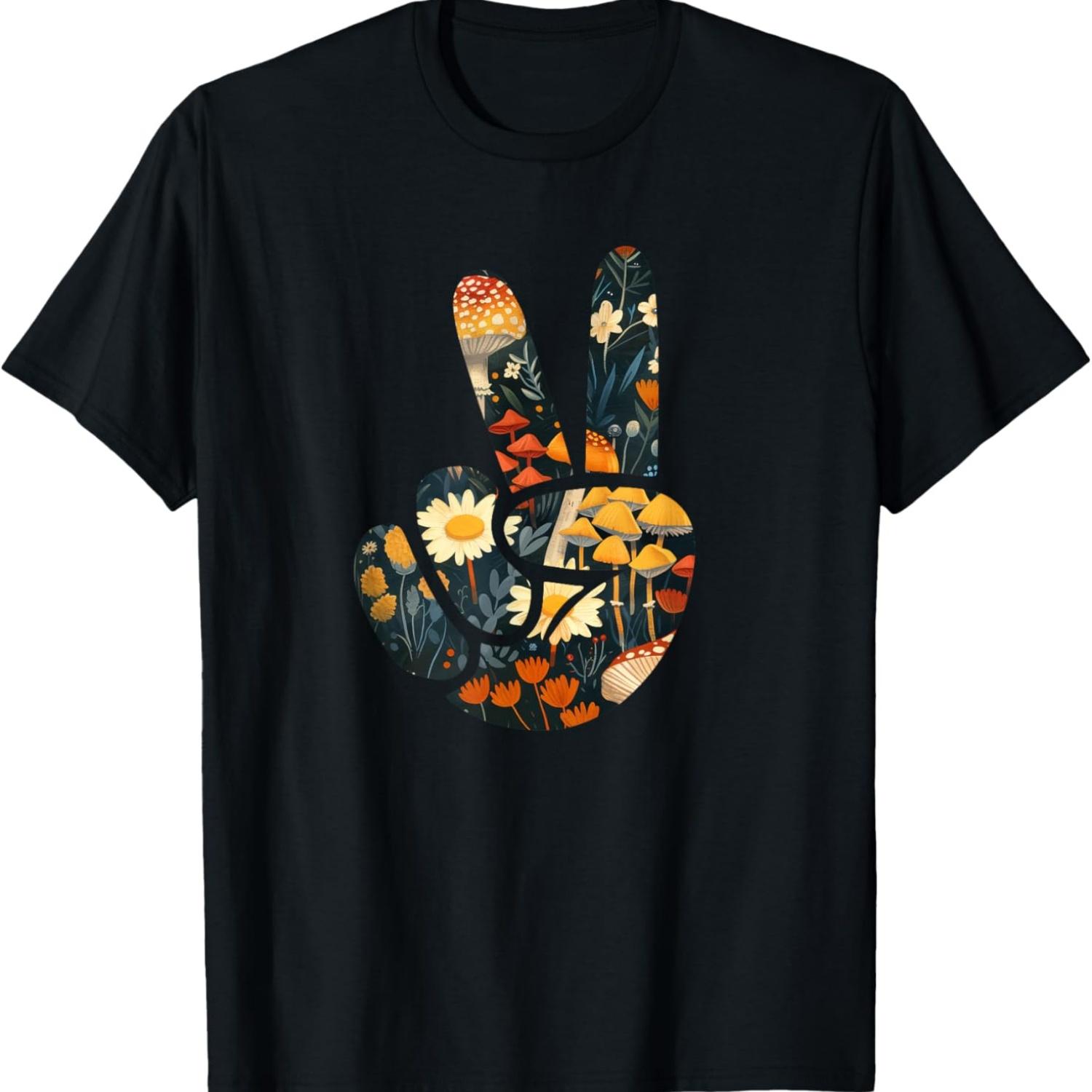 

Natural Silhouette Forest Meadow Cottagecore Peace Sign Hand T-Shirt(64) S