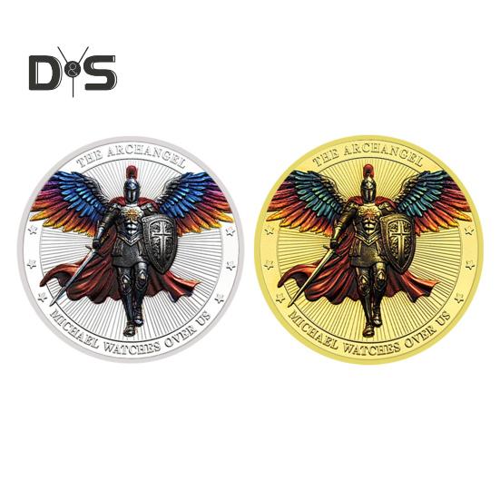 1/3/5Pcs Archangel Michael Challenge Coin Double-sided Carved Metal Medal Commemorative Medallion Round Collection Coin Home Office Desk Decoration