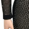 European & American Fashion Women's See-through Mesh Long Sleeve Slit Dress with Hot Drilling Details.