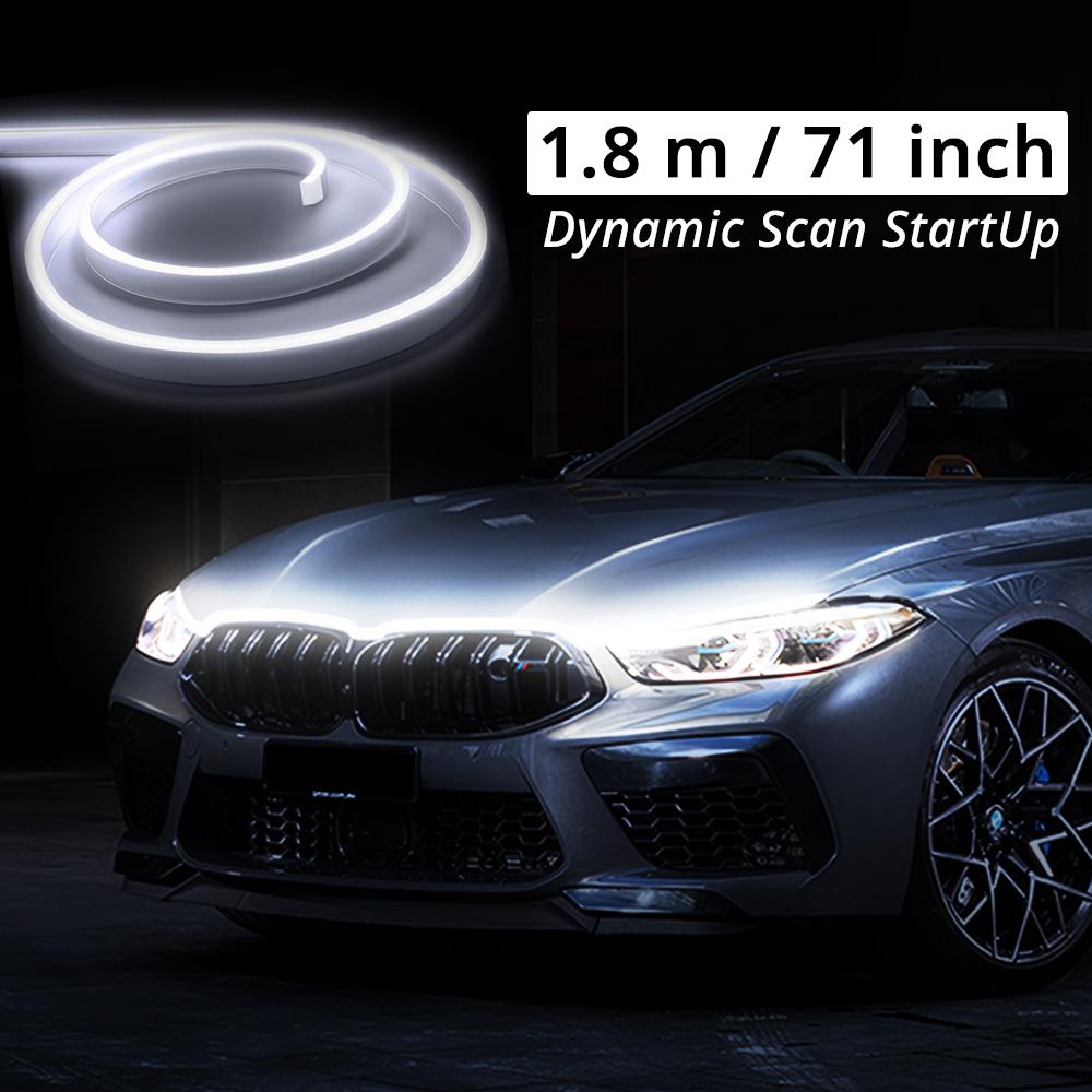 LED Car Hood Light Strip Dynamic Scan Startup Effect Daytime Running Lighting Universal Engine Cover Exterior Decor Accessories 71inch 180cm White