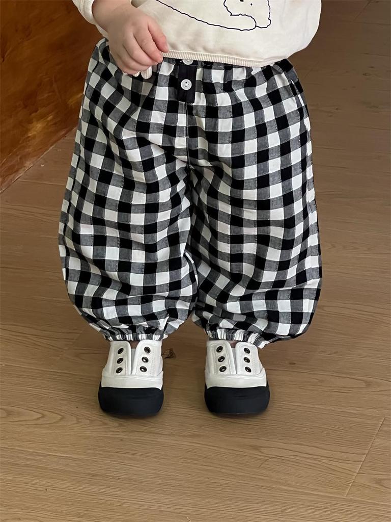 2025 Autumn Kids' Korean Style Boys' Printed Long-Sleeve T-Shirt & Plaid Pants Set