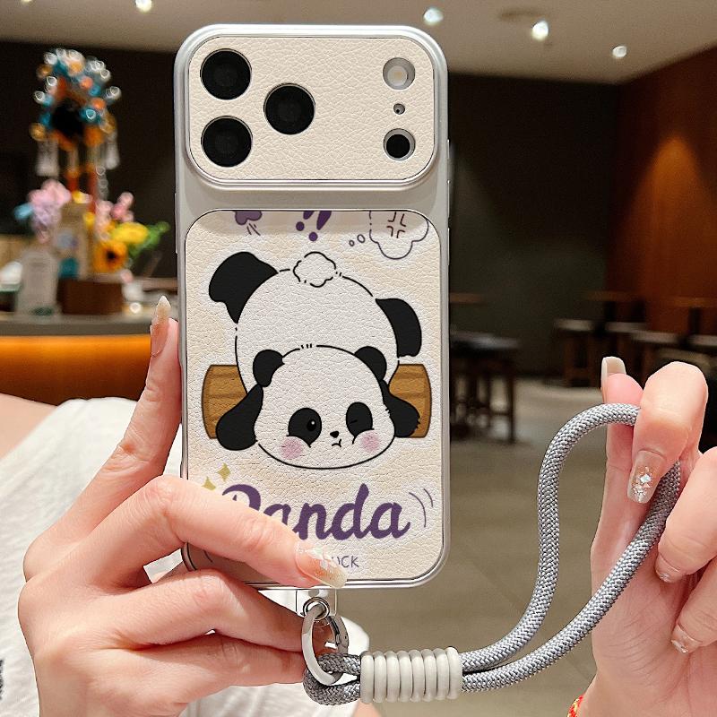 Süßes Cartoon-Panda-Leder-Lanyard-Hülle Für iPhone 18 Pro Max Hybrid-TPU+PU Anti-Rutsch-Weiche Abdeckung Für iPhone 17 16 15 14 13 Pro Max